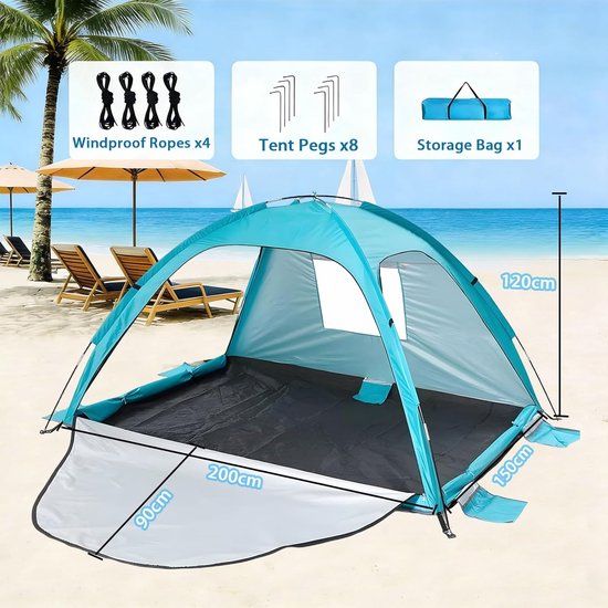 Ruime strandtent met UV-bescherming voor 4 personen, ventilatie en meerdere ingangen van Merkloos — afbeelding 5