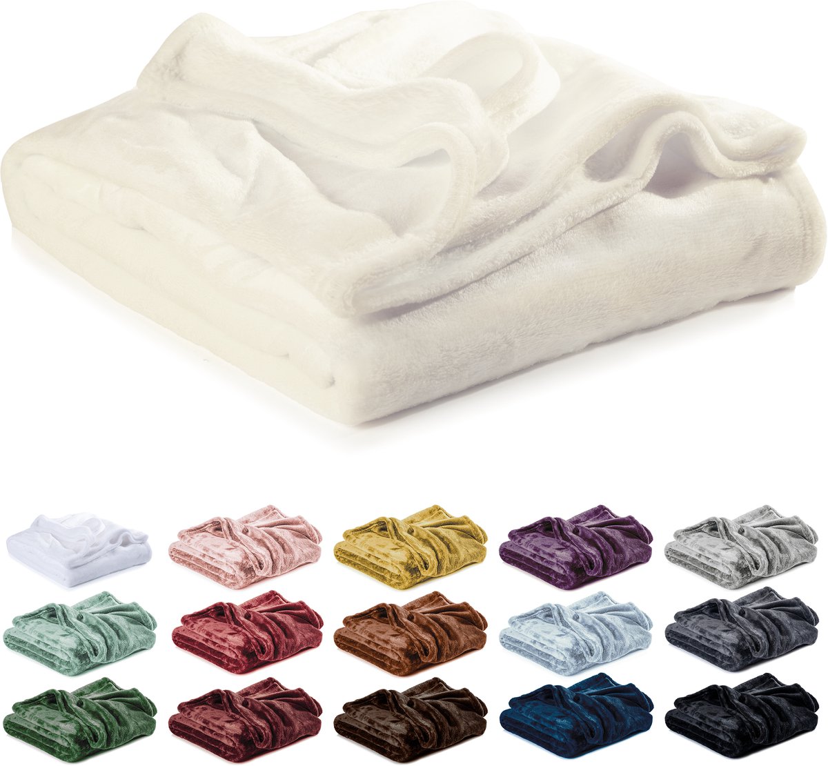 Lavea® Fleece Deken 180x220 cm – 2-persoons, Zacht – Warme Bankdeken van Pluizige Microvezel voor Bank en Bed, Ademend en Wasbaar – Crème