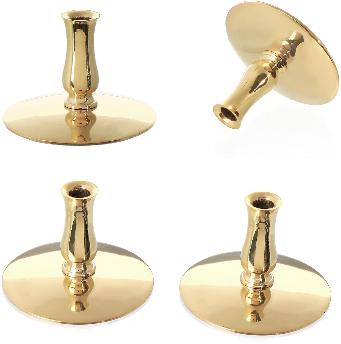 BRENZOOS- Kaarsenhouder Hoogglans - 4x Kaarshouder Goud - Dunne Altaarkaarsen - Tot Ø6,7mm - Gewicht 120g - Mooi Design - Kandelaar