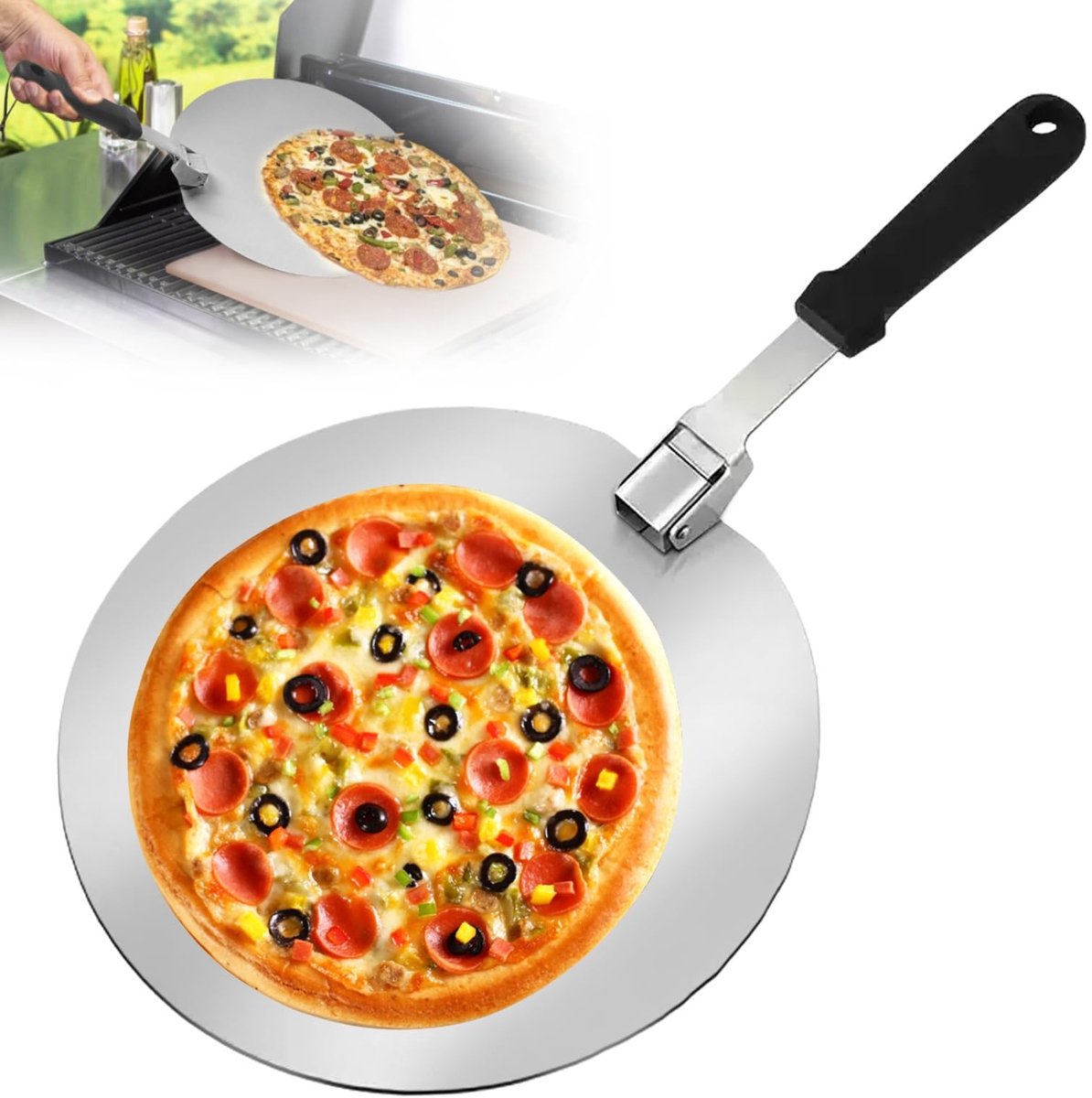 BRENZOOS- Pizzaschep 30 cm - Ronde Pizzaschep - Roestvrij Staal - Inklapbare Handgreep - Duurzaam - Warmte-isolatie - Pizzaschepje