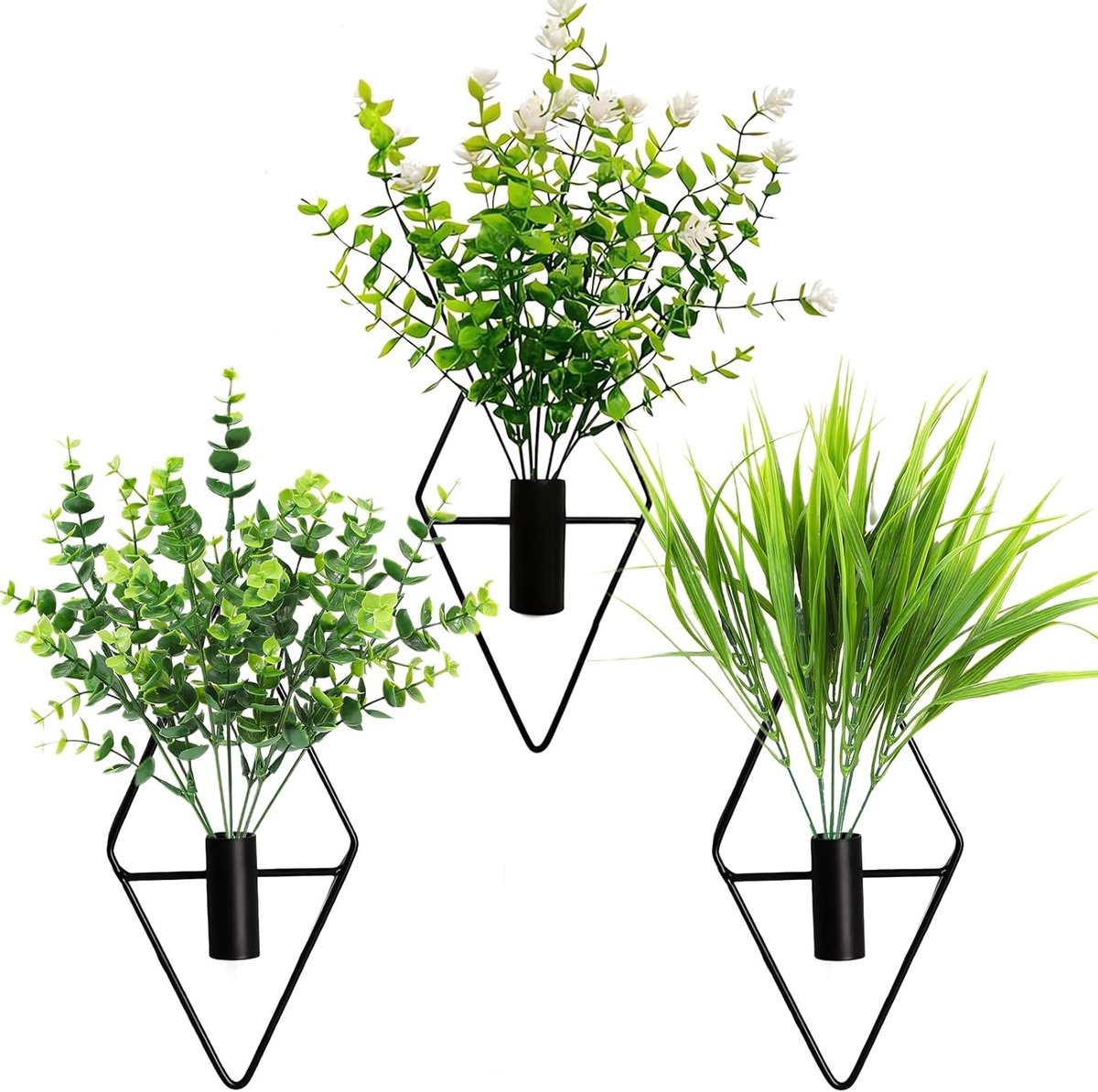 Set van 3 wandplanten in decoratieve vazen voor muurdecoratie, geschikt voor kantoren, tuinen en feesten, ook als kamerplant te gebruiken