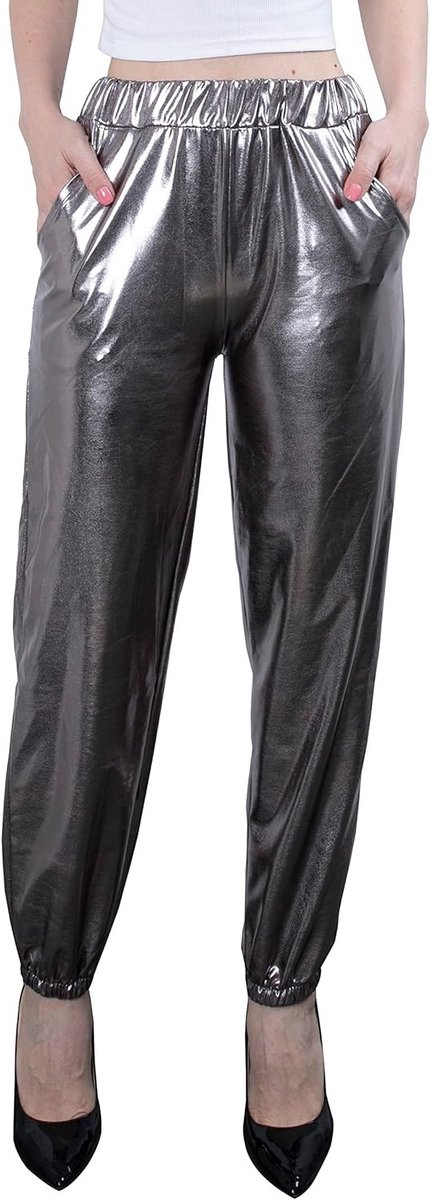 Dames Metallic Shiny Joggingbroeken in Holografische Kleuren voor Casual Streetwear en Hip Hop Stijl, Comfortabele Elastische Broeken