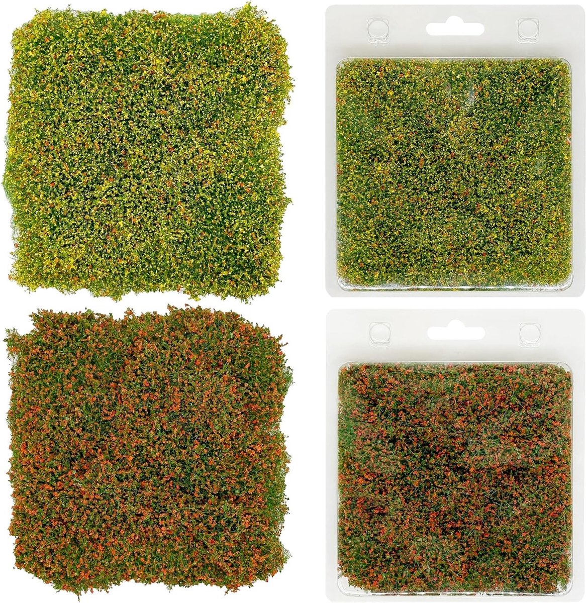 Miniatuur bloemencluster en grasveld voor modelbouw, statische graspluizen voor tabletop spellen en modelspoor terrein, geel en oranje