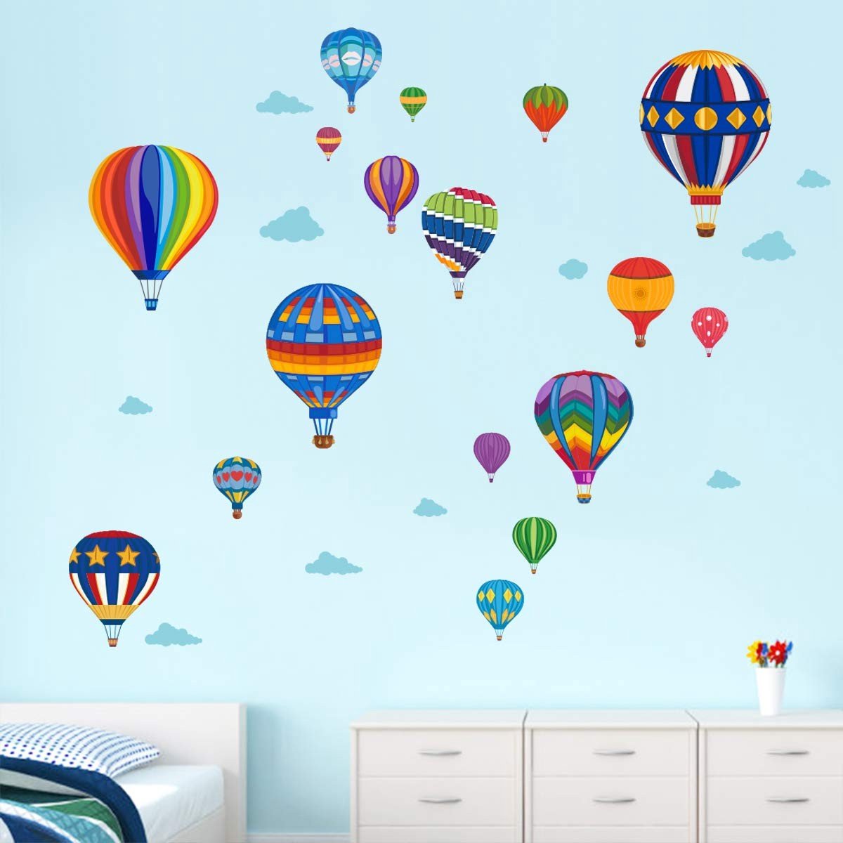 Dailygoods- Muurtattoo kleurrijke heteluchtballonnen - Muurstickers kinderkamer - Muurstic