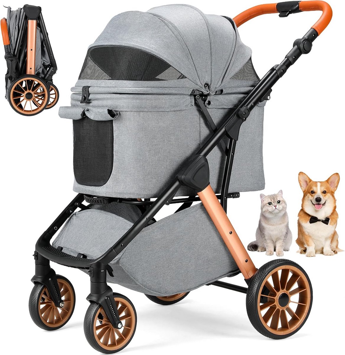 Hondenbuggy - Dierenwagen - Comfortabel Vervoer - Eén-klik Inklapbaar - Tot 25 kg - Donkergrijs
