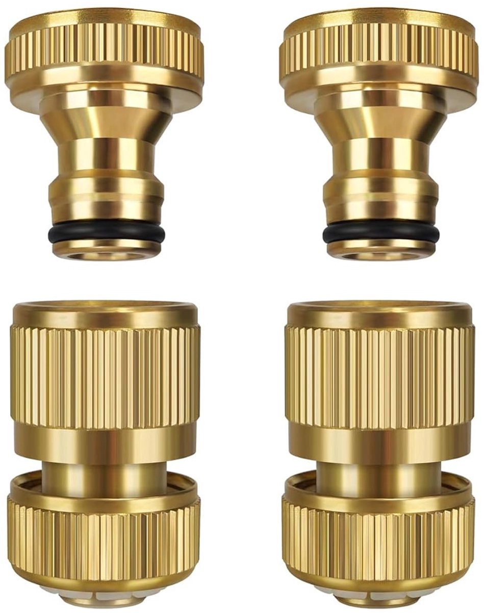 Dailygoods- Slangconnector - 2 Stuks - Messing Slangfittingen - Snelle Aansluiting - Tuinslang Verbinding - Schokbestendig - Tot 200 PSI Druk - Tuinslangconnector