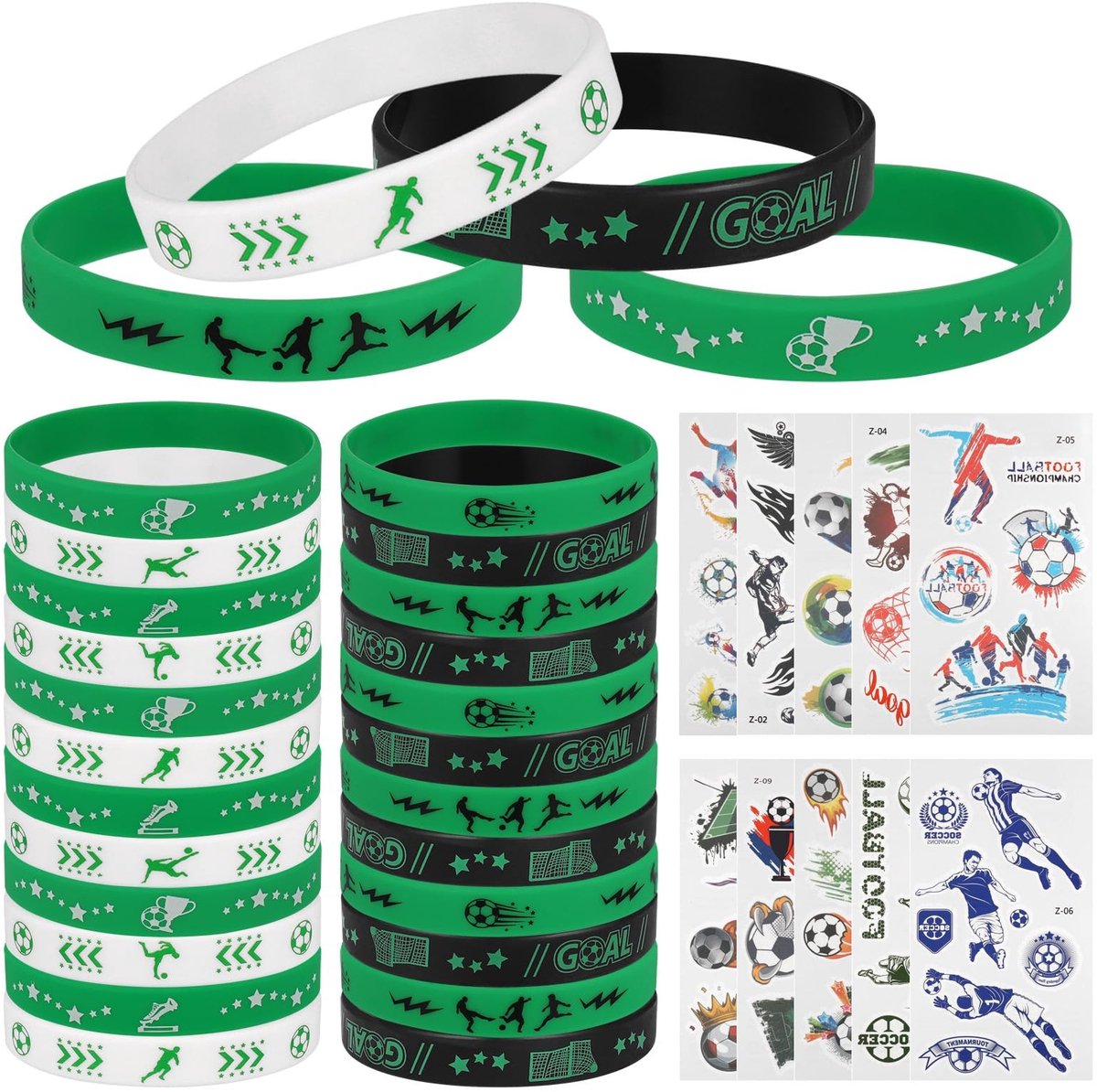 Dailygoods- Polsbandjes Voetbalset 24 Stuks - Siliconen Armbanden - Tattoo Stickers - Feestcadeau - Verjaardagsgeschenk - Duurzaam Materiaal