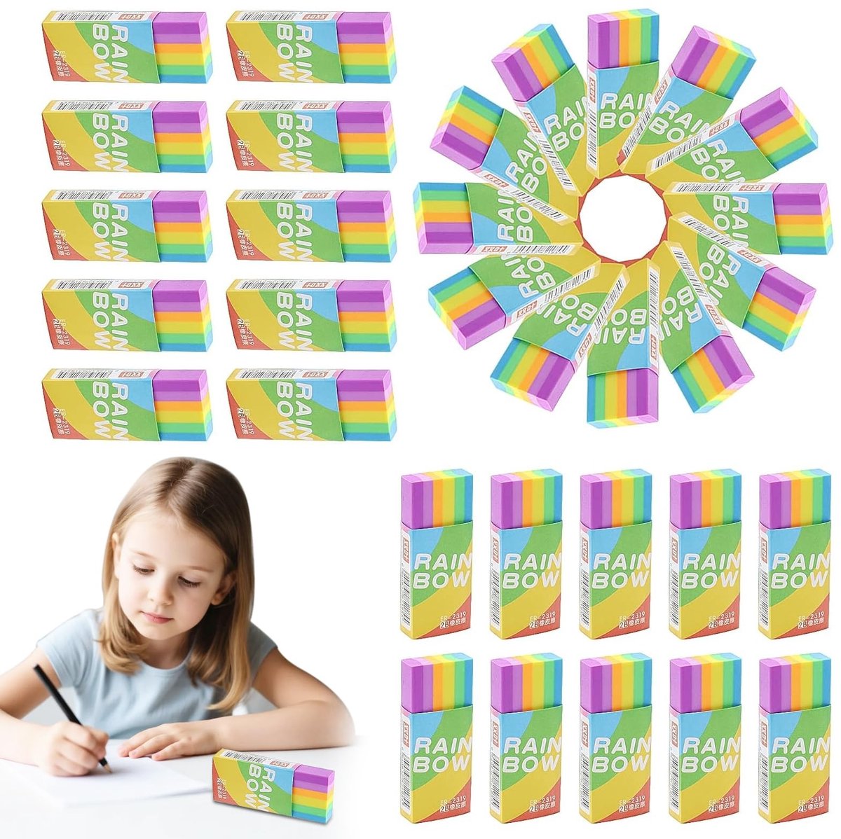 Dailygoods- Gum Set 18 Stuks - Kubus Regenboog Gum - Hoge Kwaliteit Zachte Gum - Geschikt Voor Kinderfeestjes - School Geschenken - Schetsen - Gummen