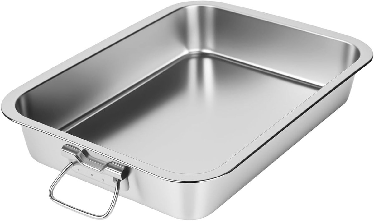 Roestvrijstalen bakplaat met handvatten, rechthoekige ovenschaal voor lasagne, vaatwasserbestendig en ideaal voor bakken (40 cm)