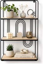 Home & Styling Wandplank / wandrekje Decohome - naturel/zwart - 3 niveaus - 35 x 12 x 55 cm - Foto plank