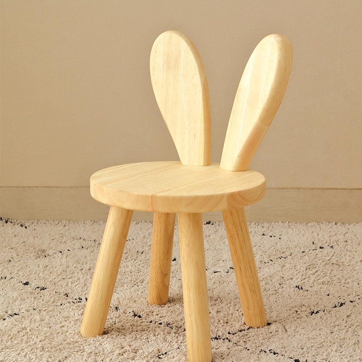 Massief houten kinderstoel met konijnenoren, antislip voetjes, ideaal voor kinderen om te eten, schilderen en spelen, Ø 26 cm