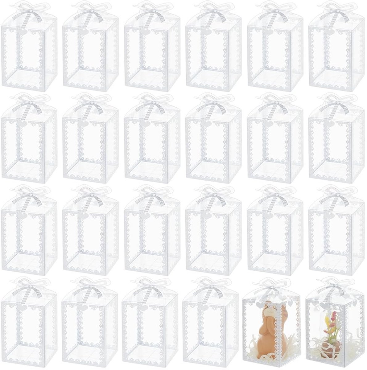 Dailygoods - 50 Stuks Doorzichtige PVC Geschenkdozen met Zilveren Strik - Bruiloft, Feestjes en Cadeauverpakkingen