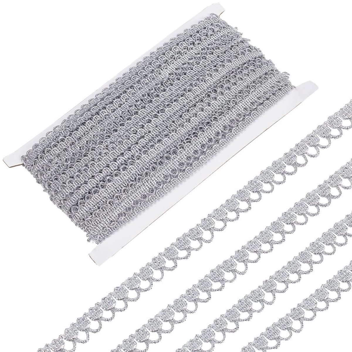 Dailygoods- Kant Trim 18M - Zilver Gevlochten - 11Mm Breed - Decoratieve Rand - Gimp Fringe - Voor Naaien/Doe-Het-Zelf Ambachten