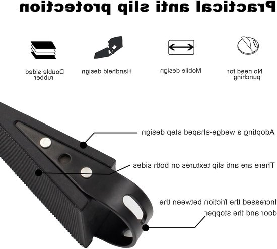 Verstelbare Zwarte Rubber Deurwiggen met RVS Haken - Antislip en Duurzaam voor Thuis, Kantoor en Hotels — afbeelding 2