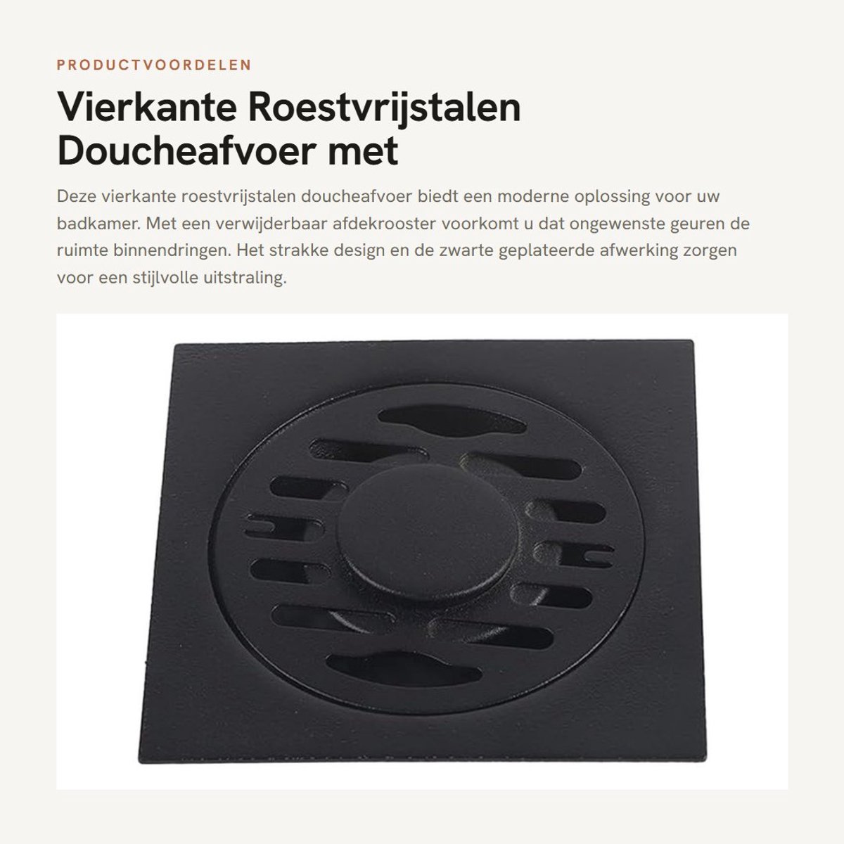 Dailygoods- Doucheafvoer Roestvrij Staal - Vierkante Afvoerputje - Afvoerputje Wasmachine - Zwart Geplateerde Afwerking - Verwijderbaar Afdekrooster - Afmetingen 10 x 10 x 2,5 cm