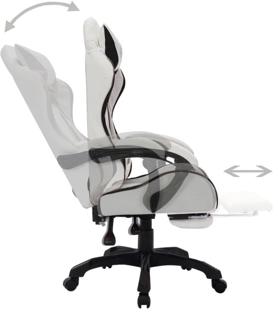 Gamestoel - Racezetel - Comfortabel Zitten - Geïntegreerde verlichting - 65 x 64 x 119 cm - Zwart wit — afbeelding 2