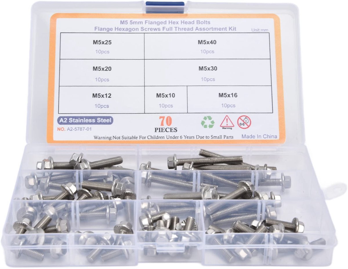 Dailygoods- Zeskantflensbouten 70 Stuks - Roestvrij Staal - Standaardontwerp - Veelzijdig Gebruik - Meerdere Lengtes - Ideaal voor Reparaties - Schroeven