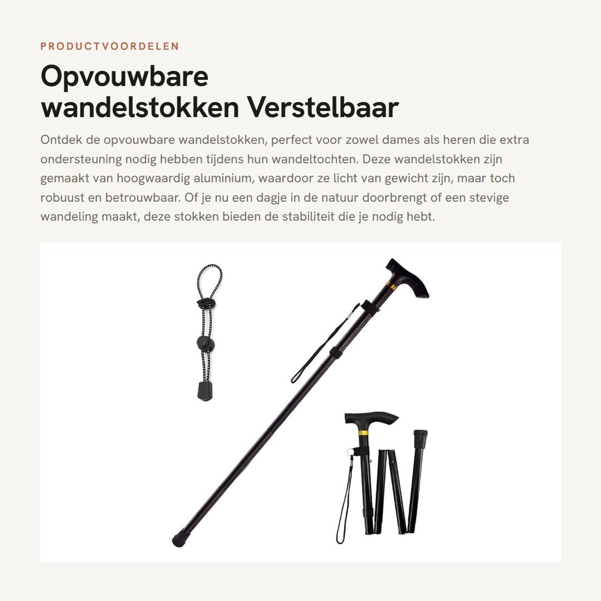 Dailygoods- Wandelstok opvouwbaar - Verstelbaar - Aluminium - Stabiliteit - Ondersteuning - Geschikt voor elk terrein - Loopstok