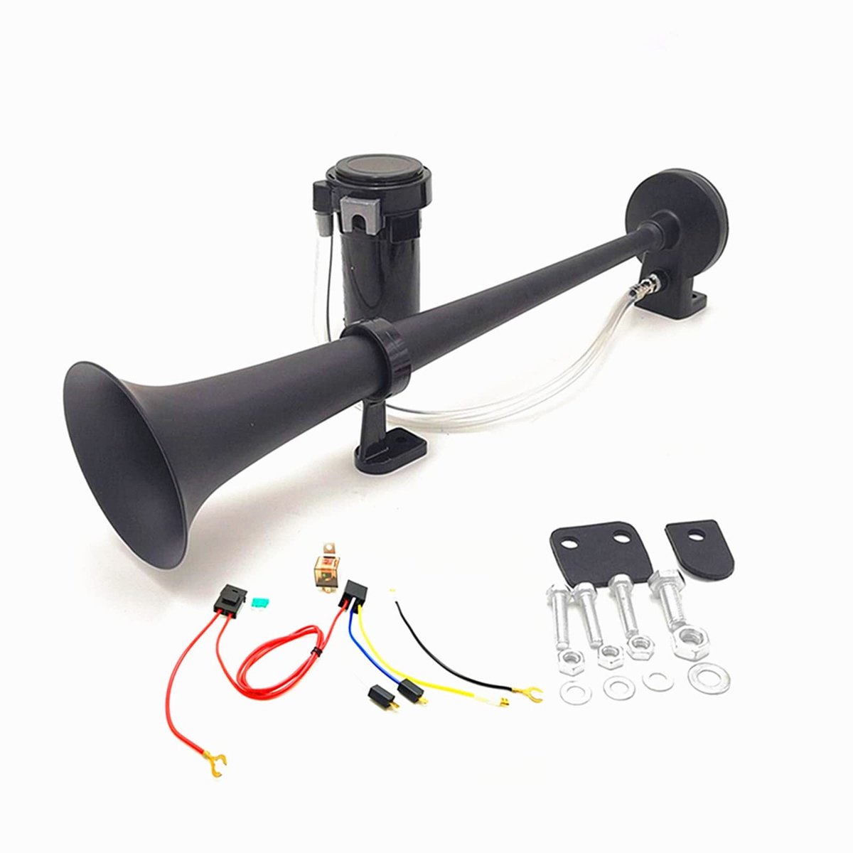 Dailygoods- Luchthoorn 150DB - Enkele Trompet - 450mm - Inclusief Compressor - Voor 12V Voertuigen - Hoogwaardige Chrome Geplateerd - Truckhoorn