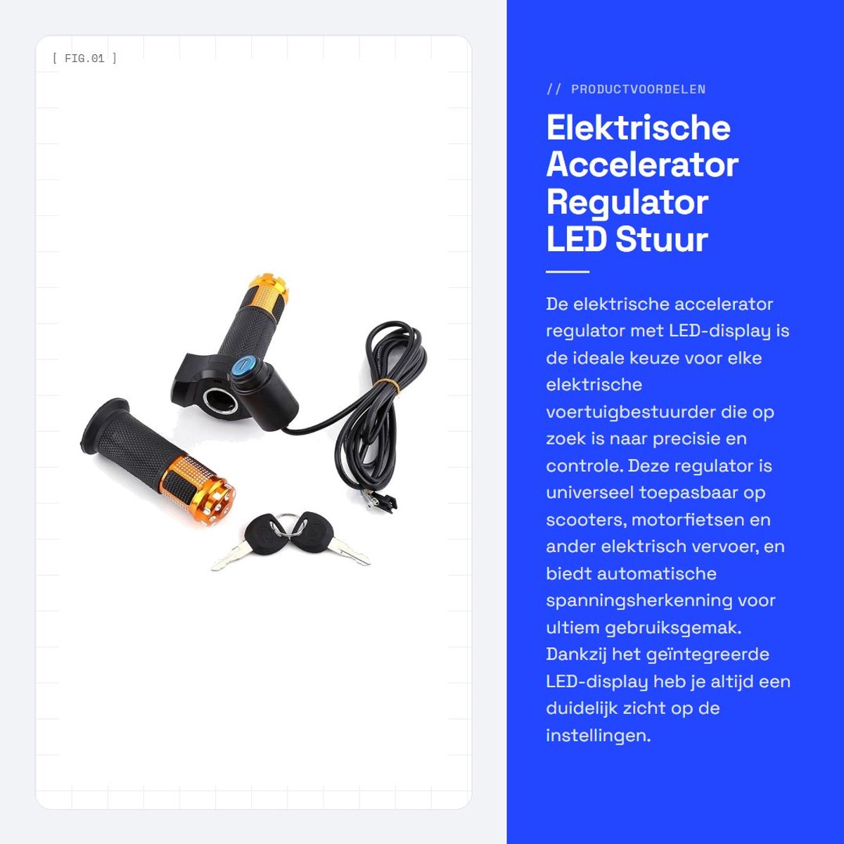 Dailygoods - Elektrische Accelerator Regulator - LED Stuur Display - Power Key Lock - Voor Scooter en Motorfiets - Veilig Regelen - Universele Fit