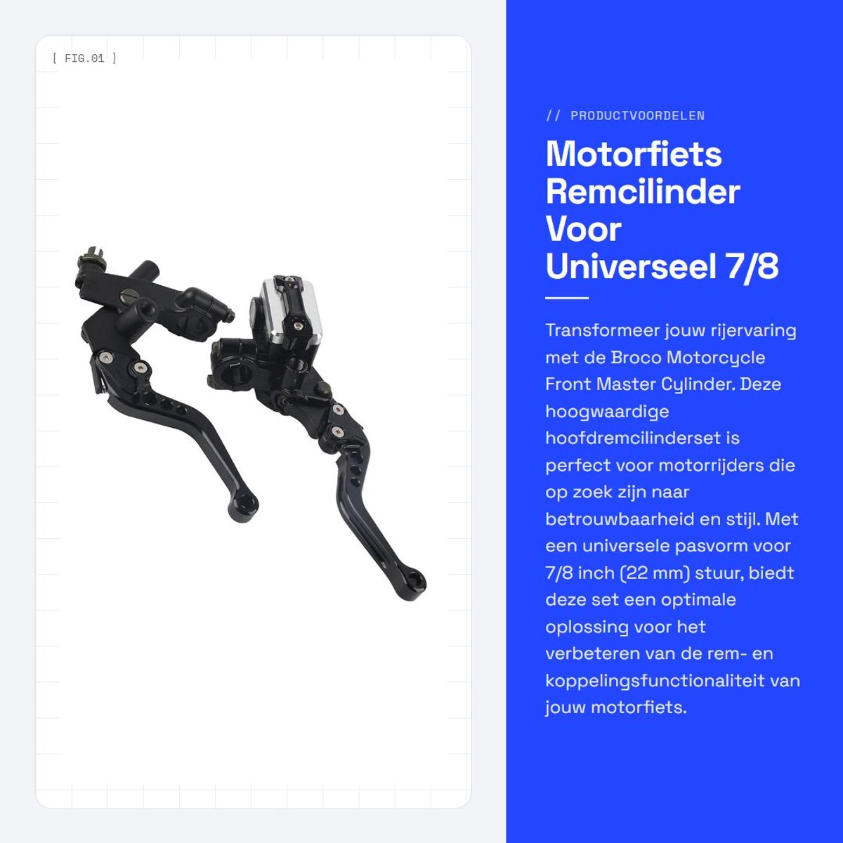 Dailygoods- Remcilinder Hoofdremcilinderset - Verstelbare Hendels - CNC-Aluminium - Universele Pasvorm 22mm - Vloeistoftank - Eenvoudige Installatie - Remhendels