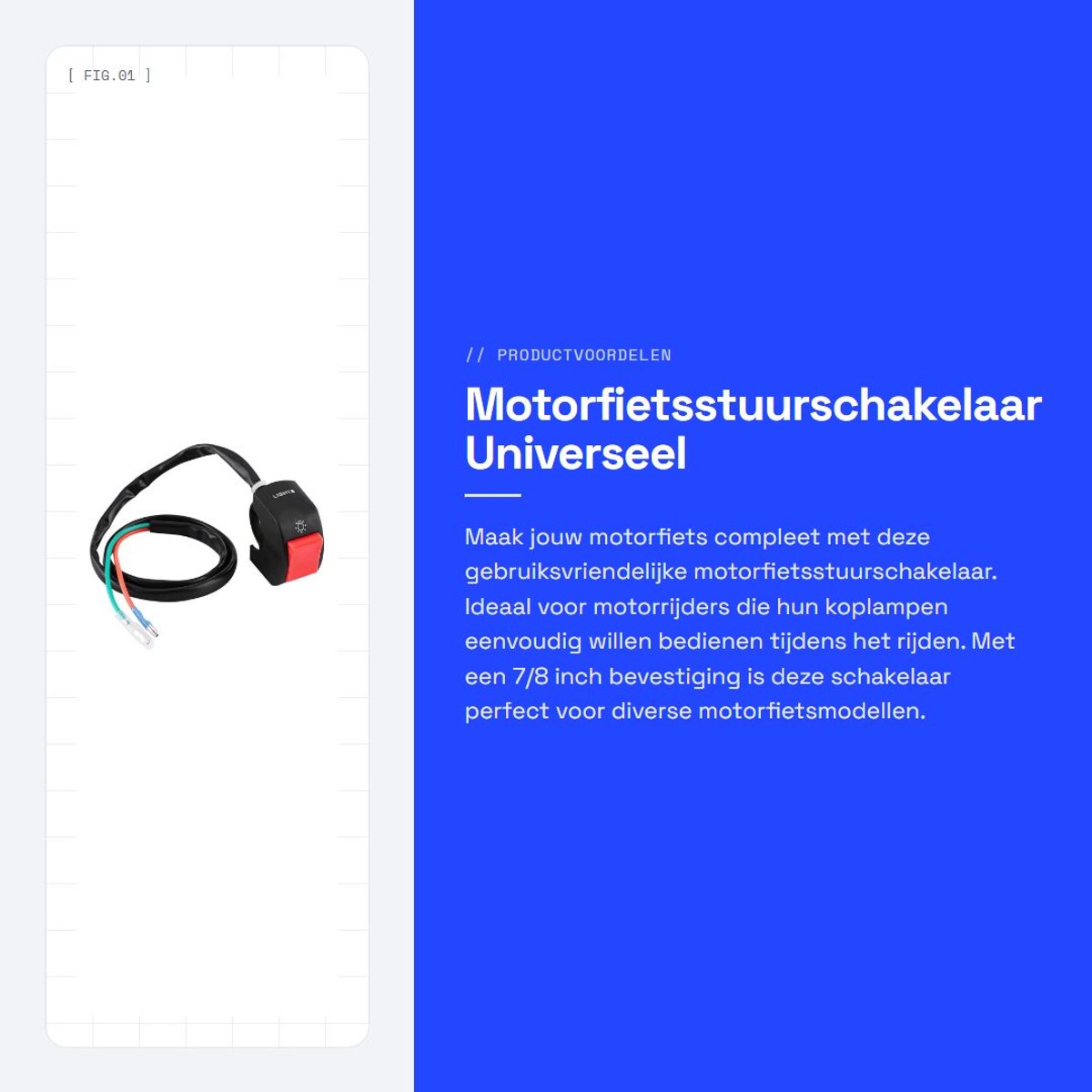Dailygoods - Motorfietsstuurschakelaar - Universeel - Eenvoudige bediening - 7/8 inch mount - Aan/uit schakelaar - Geschikt voor motorfiets - Rood