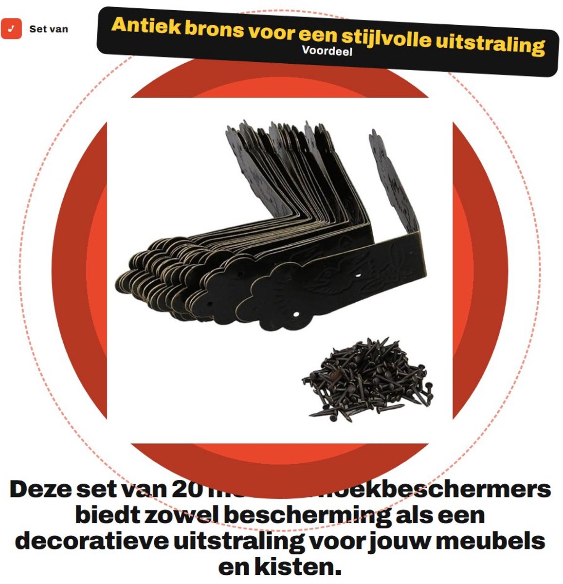 Dailygoods- Hoekbeschermers Antiek - 20 Stuks - Decoratief Brons - Houten Kisten - Tafelranden - Inclusief Schroeven - Hoekbeschermer