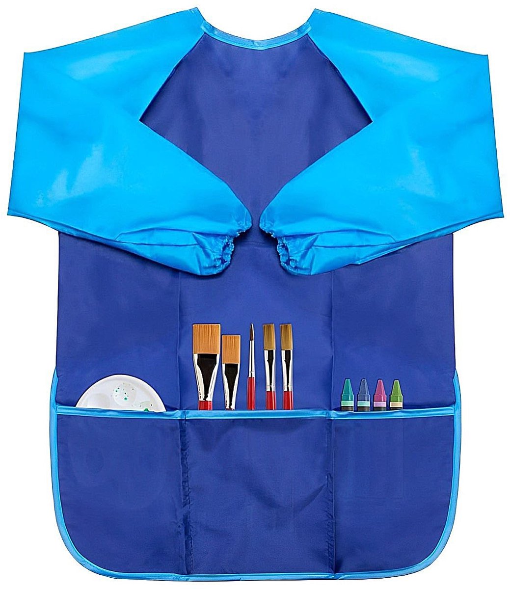 Dailygoods- Schilderschort Waterdicht - Kinderschort met Mouwen - Verfschort - Keukenschort Kind - Opbergvakken - Klittenbandsluiting