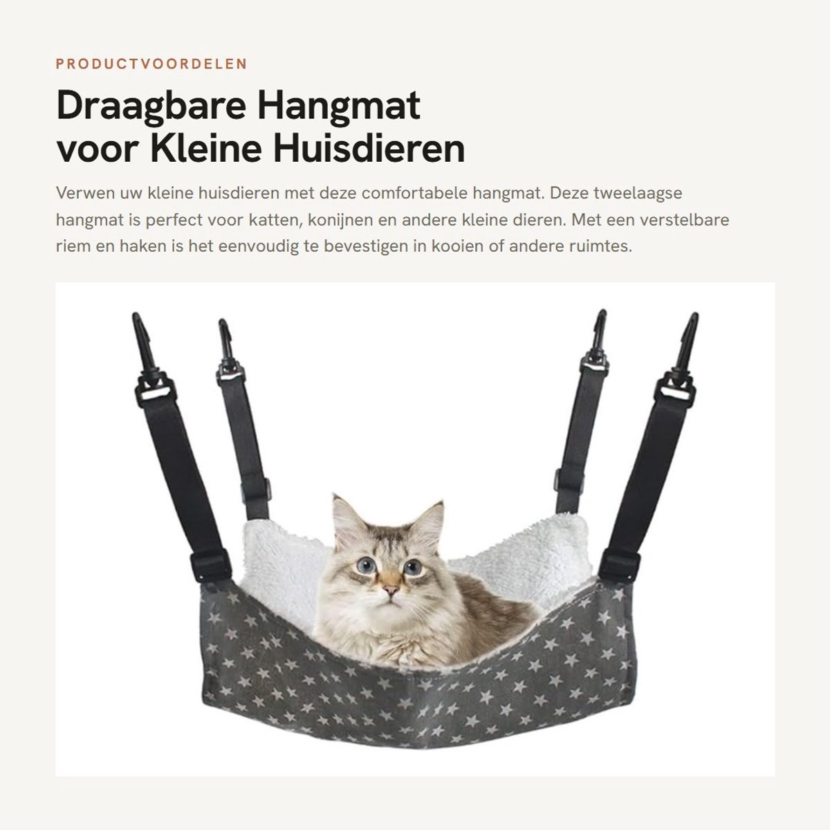 Dailygoods- Hangmat voor Katten - Draagbare Hangmat - Tweelaags - Verstelbare Riem - 4 Haken - Zacht en Warm Lamsfluweel - Dierenhangmat