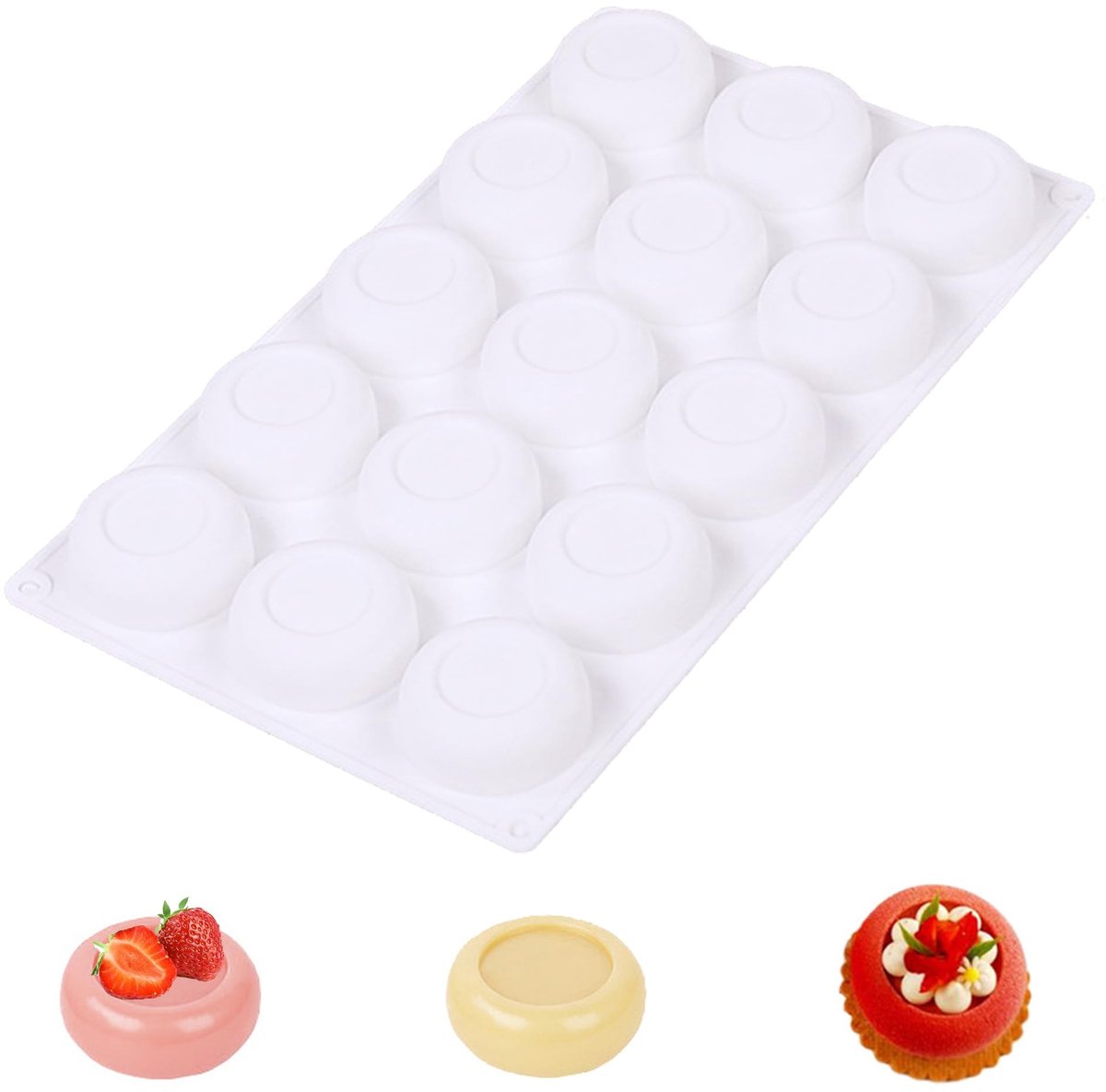Dailygoods- Siliconen Bakvorm 15 Gaten - Ronde Bakvorm - 3D Cakevorm - Mousse/Vla Desserts - Voedselveilig - Temperatuurbereik - 28,7 x 17 x 2,7 cm