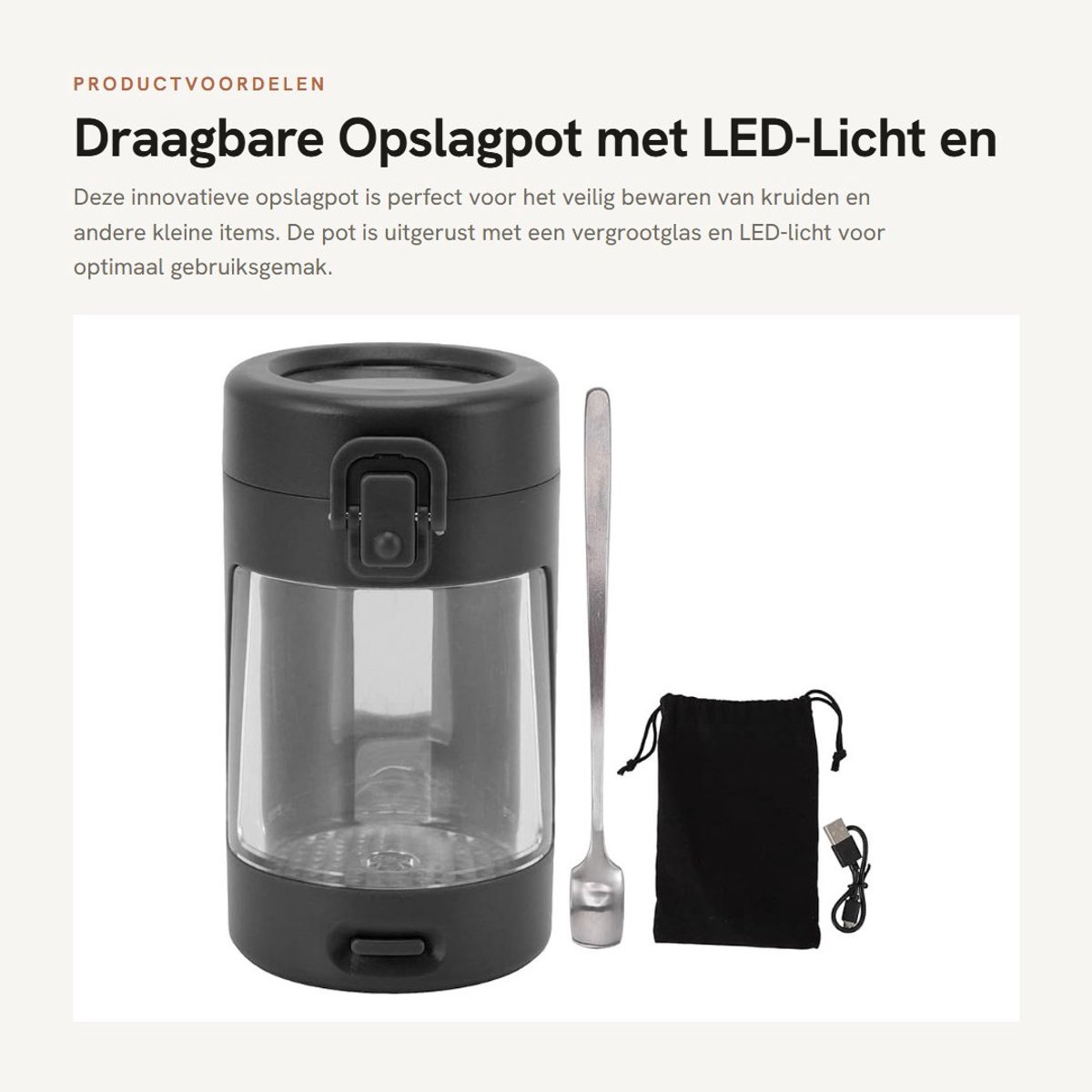 Dailygoods - Draagbare Opslagpot met LED-Licht en Vergrootglas