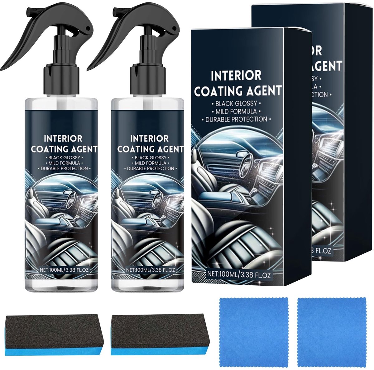Dailygoods- Auto-Interieurreiniger Set - Biologisch Afbreekbaar - Reiniging tot in de Poriën - Inclusief Sponsdoek - Voor Kunststof en Leer - Voor Een Nieuw Uiterlijk - Auto-reiniger