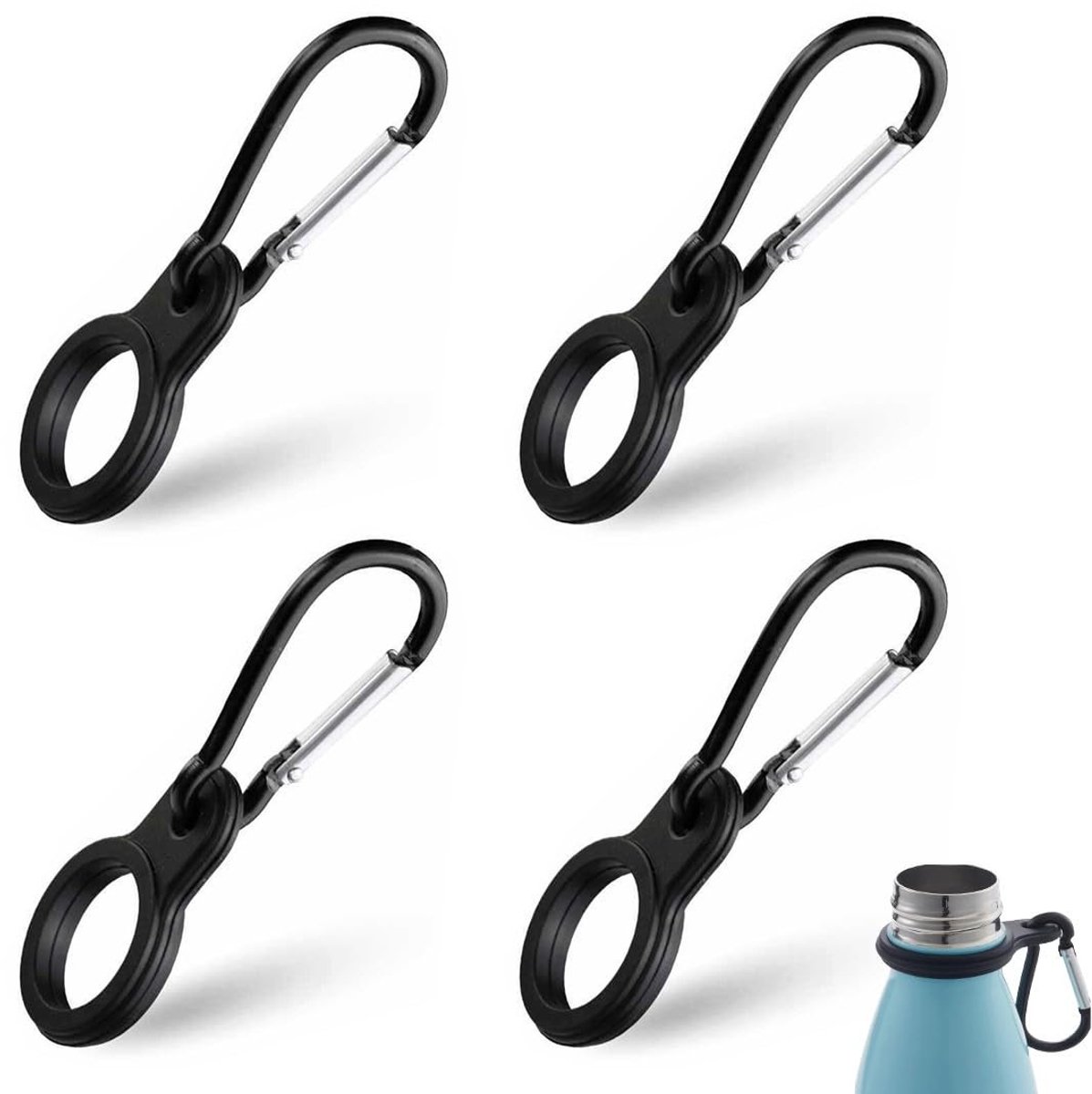 Dailygoods- Karabijnhaak met 4 stuks - Flessenhouderset