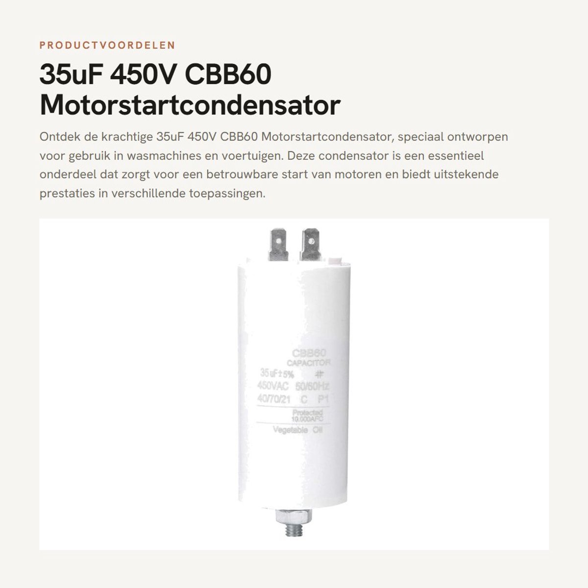 Dailygoods- Motorstartcondensator 35uF 450V - Aanloopcondensator - Condensator voor Wasmachine - Condensator voor Voertuig - Schroefmoer - Duurzaam ontwerp