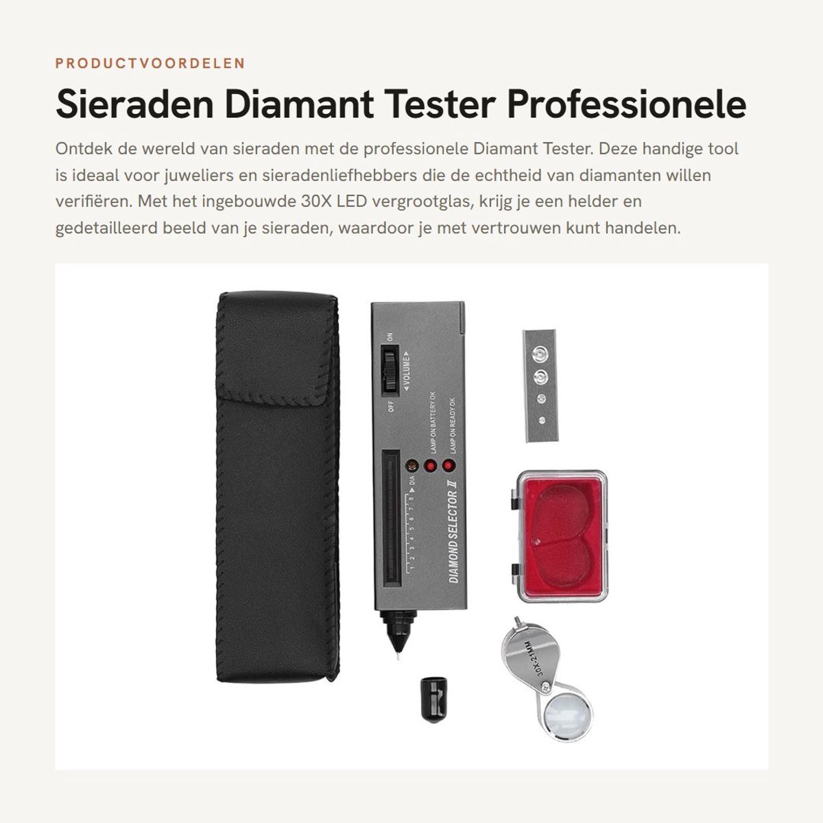 Dailygoods - Sieraden Diamant Tester - Professionele Hardheid Detector - Met 30X LED Vergrootglas - Juwelier Testen Tool - Geschikt voor Sieraden