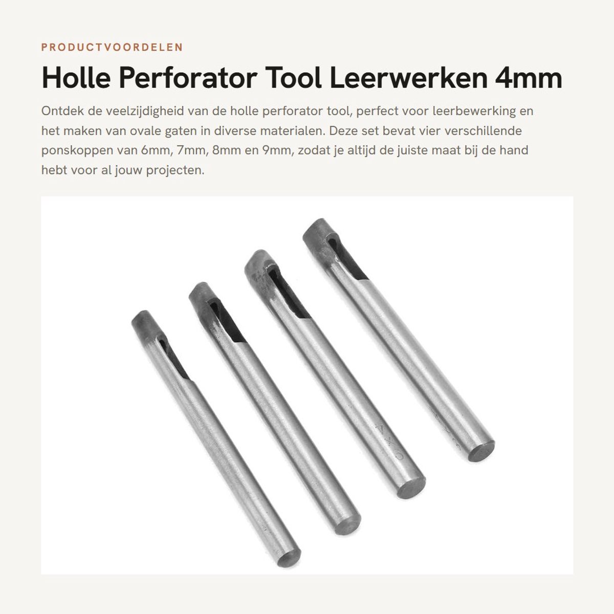 Dailygoods- Holle Perforator Hoogwaardig Koolstofstaal - 4mm Ponskoppen - Leerbewerking - Ovale Gatvormige Boren - Duurzaam in Gebruik - Eenvoudig te Gebruiken - Ponsset