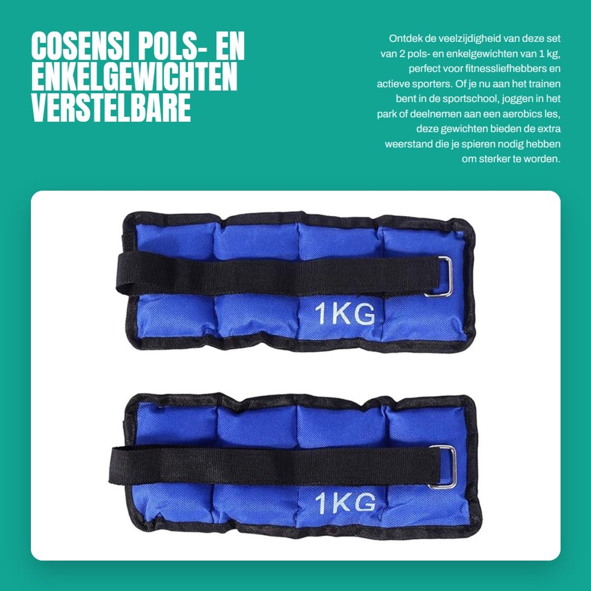 Dailygoods- Polsgewichten 1 kg - Verstelbare Enkel-/Polsgewichten - Fitnessaccessoire - Spiertraining - Uithoudingsvermogen - Hoge Kwaliteit Oxford-Stof - Gewichtjes
