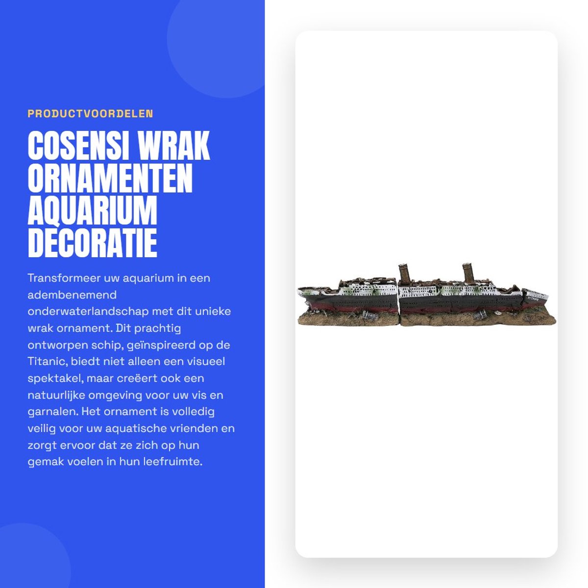 Dailygoods- Wrak Ornament - Hars Decoratie - Aquarium Boot/Schip - Veilig voor Vissen - Onderwaterwereld - Natuurlijke Omgeving 38.5x9x6cm - Aquariumdecoratie