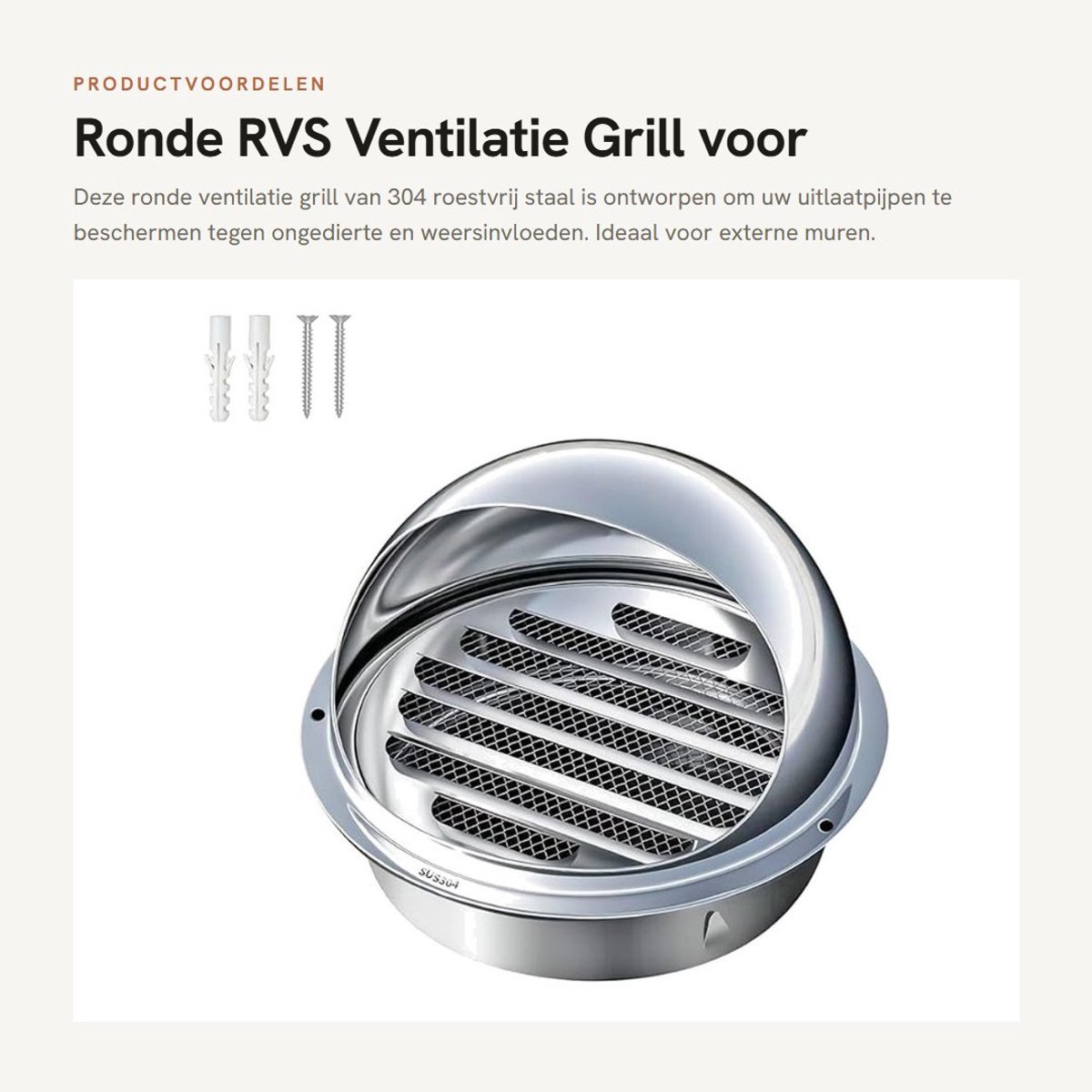 Dailygoods- Ventilatiegrill Ronde 200mm - Externe Vent - Roestvrij Staal - Bescherming tegen Muggen - Duurzaam - Esthetisch Ontwerp - Ventilatieopening