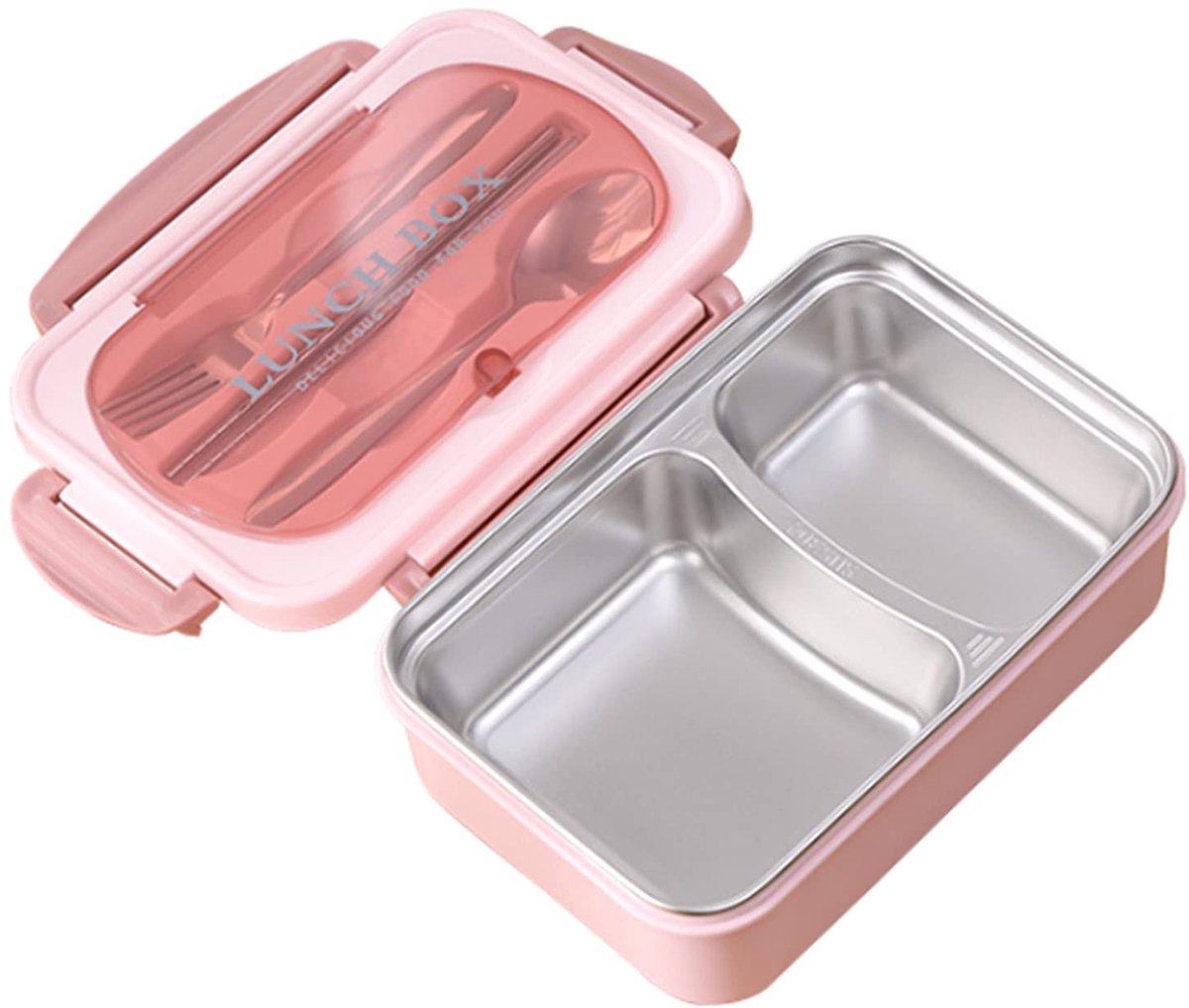 Dailygoods- Lunchbox Roestvrij staal - Lekvrije Container - 2 Compartimenten - Eetstokjes en Lepel - Draagtas - Voedselopslag voor Werk - Voedselcontainer