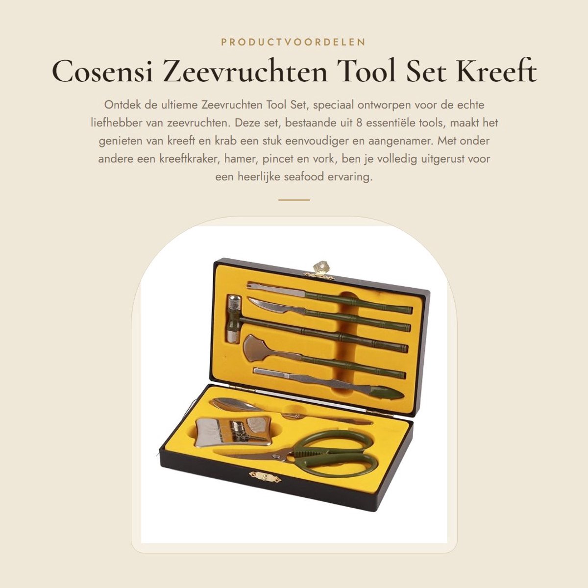 Dailygoods- Zeevruchten Tool Set 8 Stuks - Kreeft/krab Cracker - Hamer/lepel - Pincet/vork - Schaar/bijl - Hakblok/splitter - Kreeftengereedschap