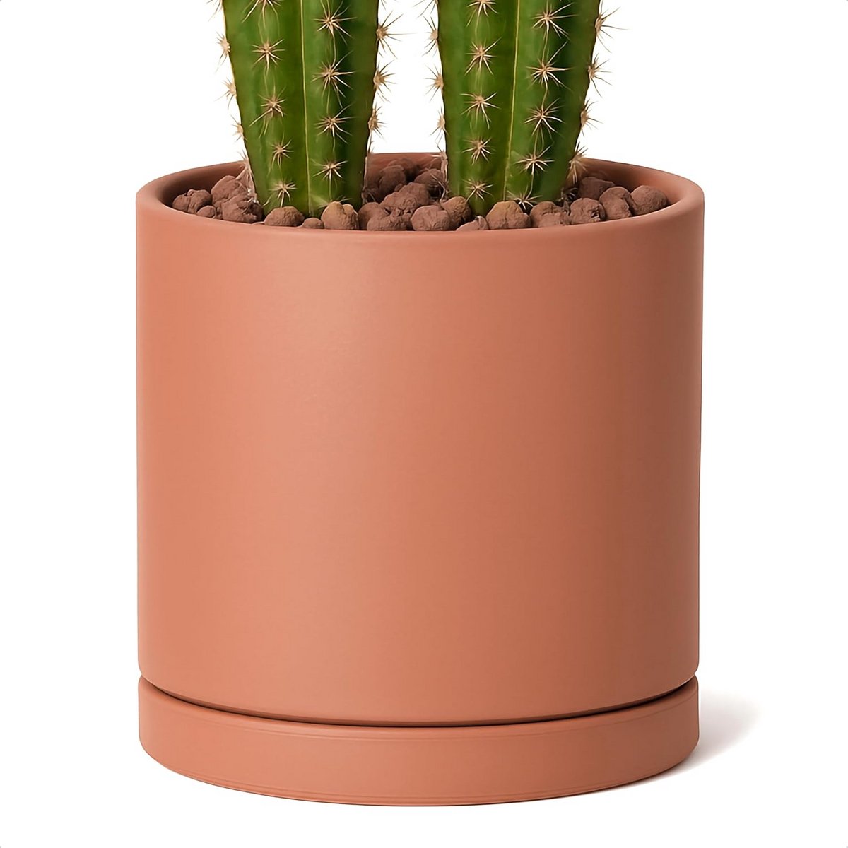 Plantenpot Terracotta - Bloempot Cilinder - Binnen Planten - Met Afvoer en Schotel - 25 cm Hoog - Natuurlijk