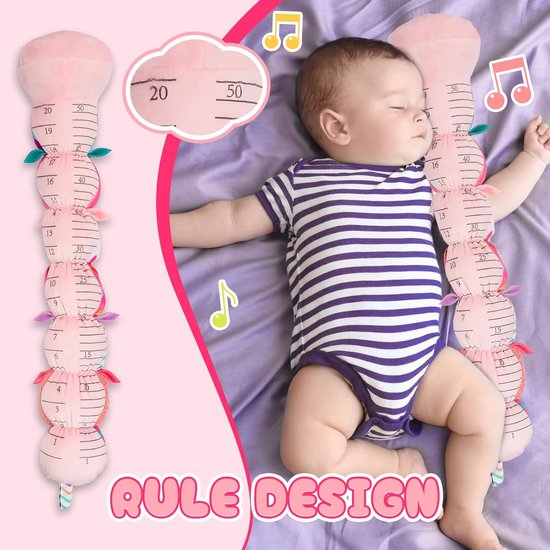 Babyspeelgoed Rups - Muzikaal Knuffeldier - Baby Ontwikkeling - Met Groei Liniaal - 18 cm - Roze — afbeelding 5