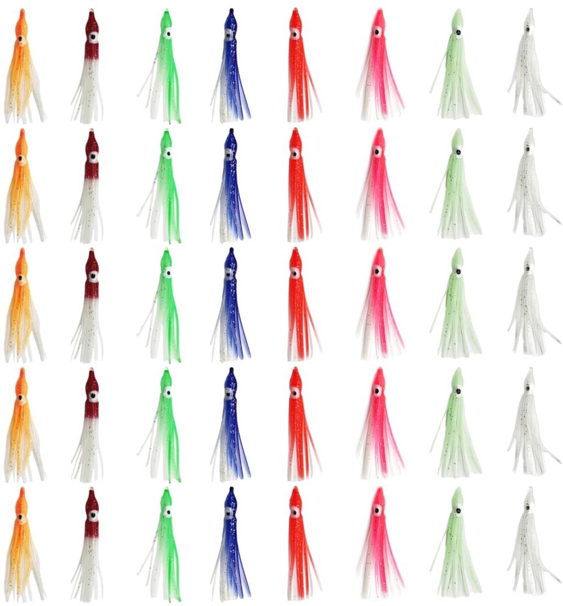 Dailygoods- Octopus Aas 40 Stuks - Lichtgevend - Siliconen Vissaas - Reflecterende Folie - Voor Zoet/Zout Water - Levensecht Design - Vishaak