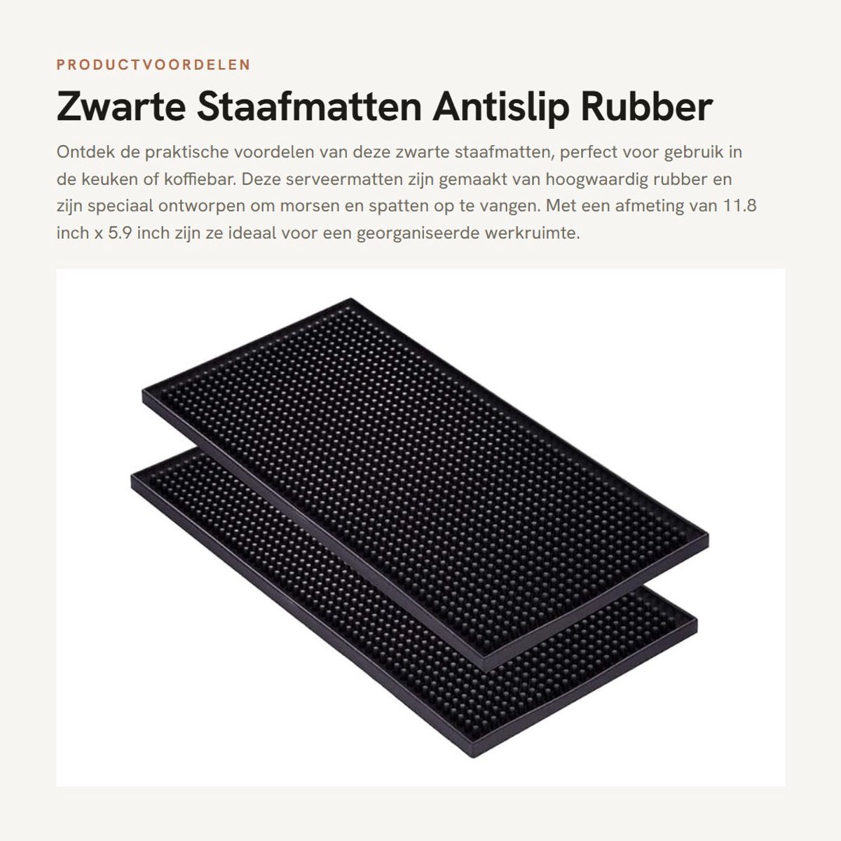 Dailygoods- Serveermat Antislip - 2 Pack - Zwarte Rubber - 11.8"x5.9" - Keuken/Bar - Morsen Bescherming - Barmat