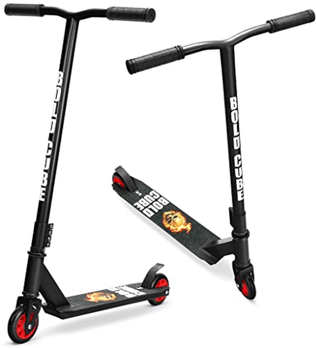 Stuntstep Kinderen - Freestyle Scooter - Trucs Leren - Lichtgewicht Aluminium - 100 mm Wielen - Vlam en Schedel