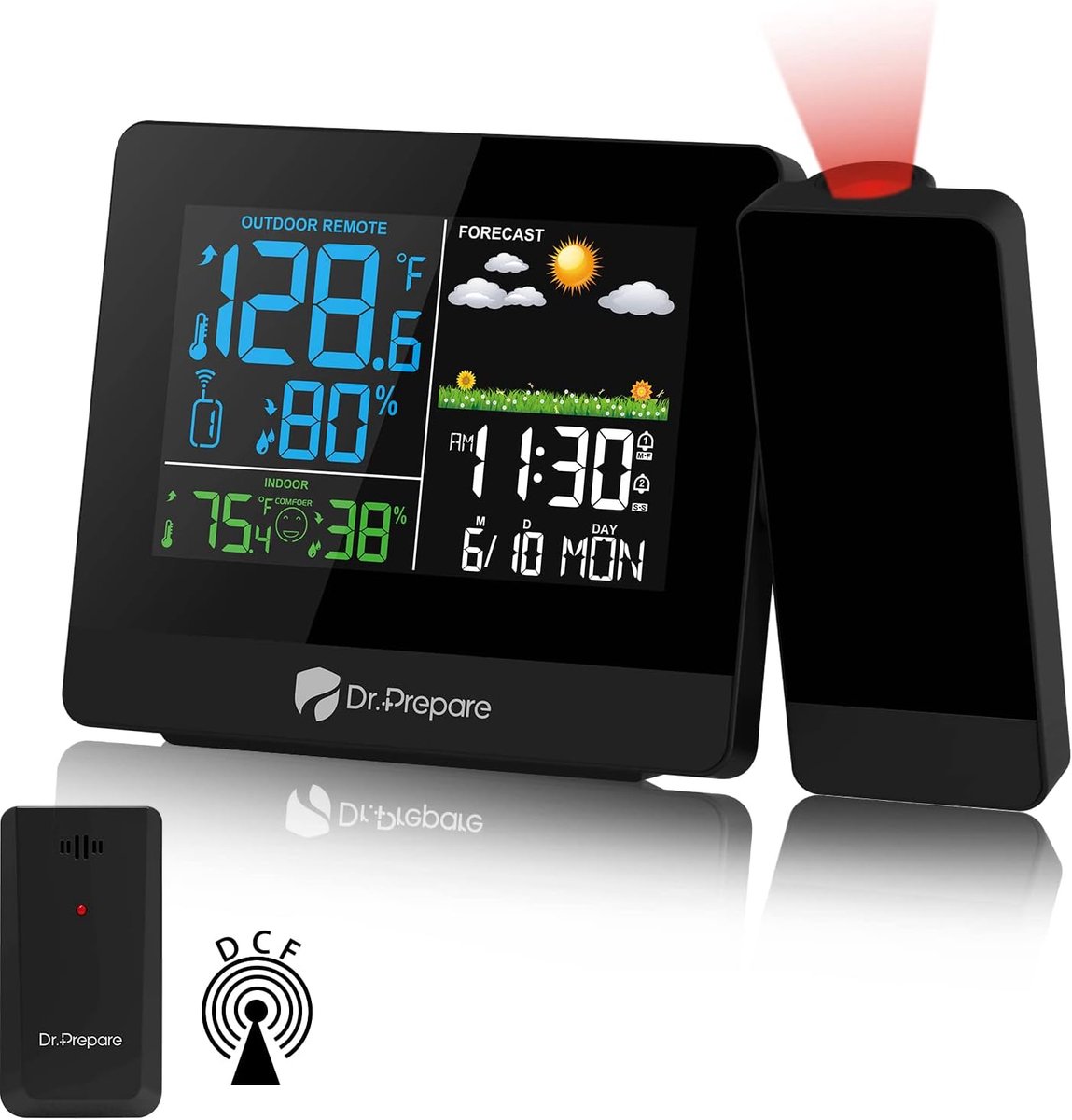 Projectie wekker - Digitale klok - Tijd tonen - Dubbel alarm - 17.8 cm - Zwart