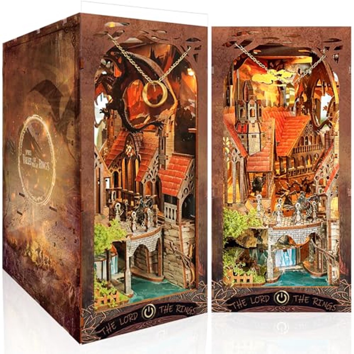 Doe-het-zelf Huis - Miniatuur Kit - Boekenplank Decoratie - Met LED-verlichting - 65 x 275 x 195 cm - Houtkleurig