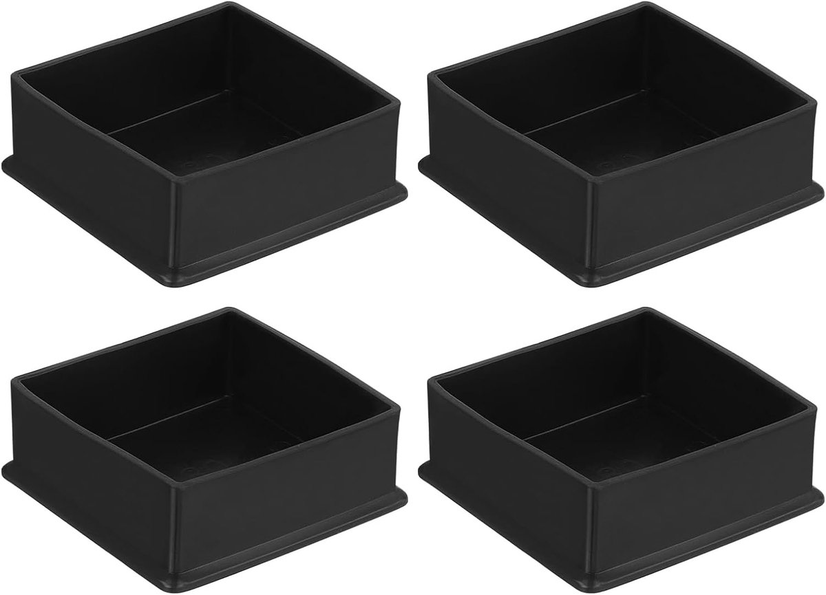SnelShoppen - 4 Stuks Vierkante PVC Stoelpootdoppen 80mm x 80mm, Zachte Antislip Pads voor Tuinmeubels, Tafels, Bedden en Kasten - Zwart