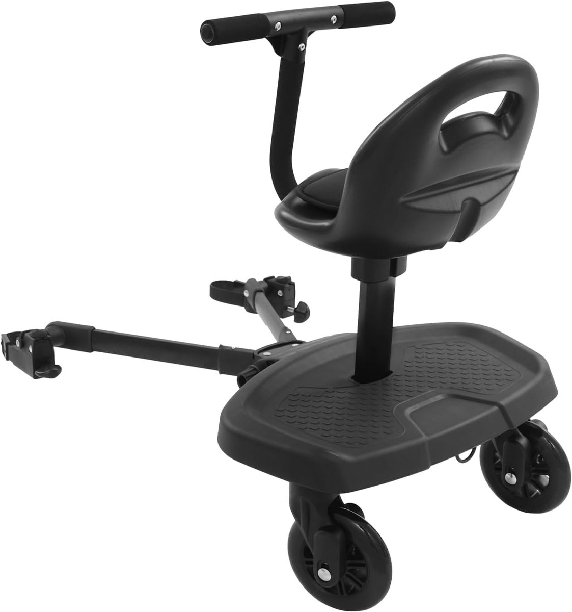 Kinderwagen Plank - Meerijdplank Zitting - Extra Kind Mee - 360 Graden Wielen - Tot 50 kg - Zwart